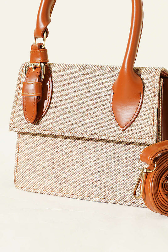 Sac en paille à boucle ceinture couleur tabac
