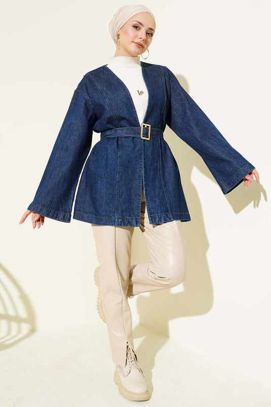 Belted Denim Jacket with Belt Buckle