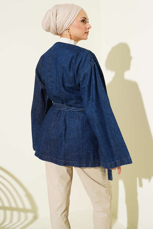 Belted Denim Jacket with Belt Buckle