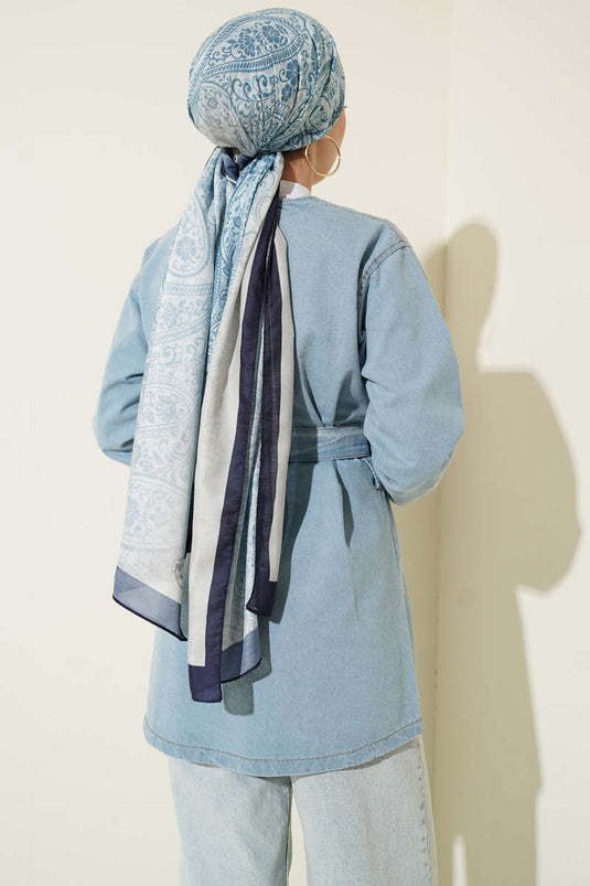 Light Blue Denim Kimono with Buckle Belt