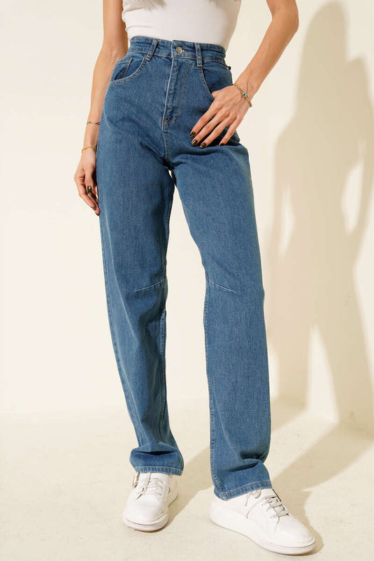 بنطال جينز واسع الساقين مع مشبك حزام، أزرق