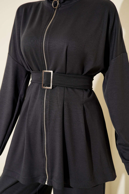 Belt Buckle Dart Two Piece Suit Smoke