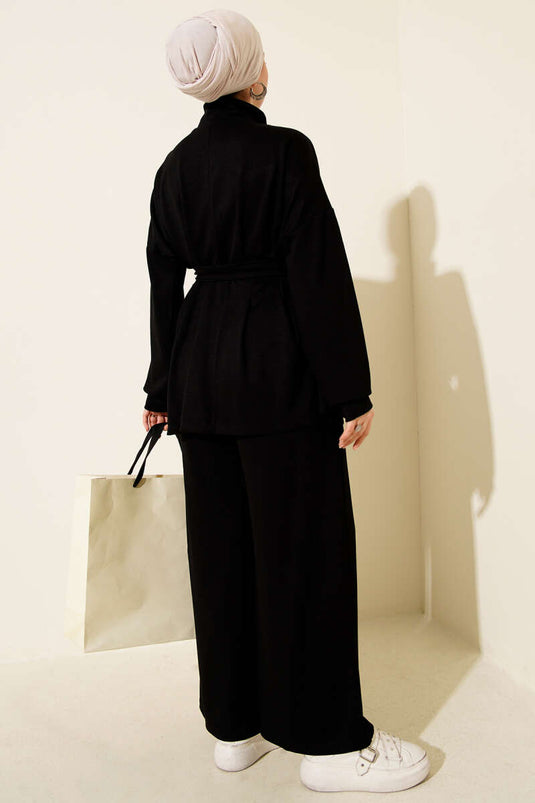 Belt Buckle Dart Two Piece Suit Black