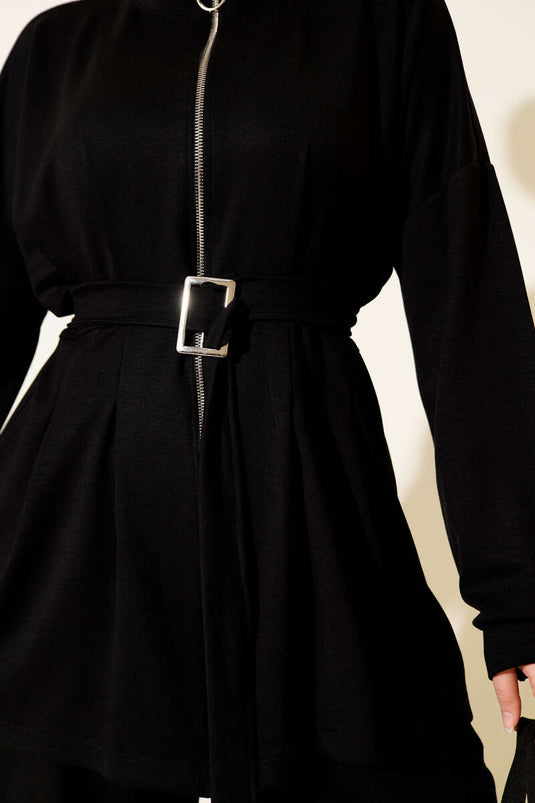 Belt Buckle Dart Two Piece Suit Black