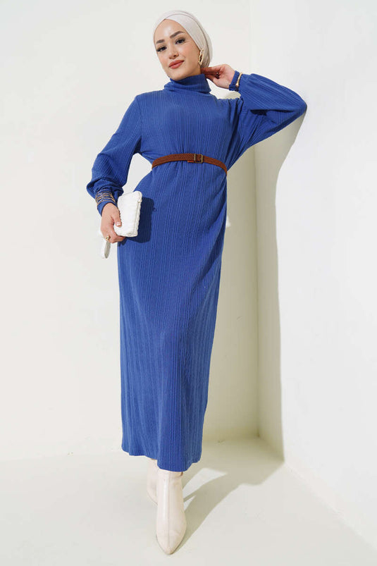 Robe Col Roulé Ceinturée Indigo