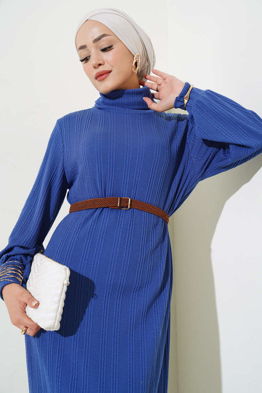 Robe Col Roulé Ceinturée Indigo