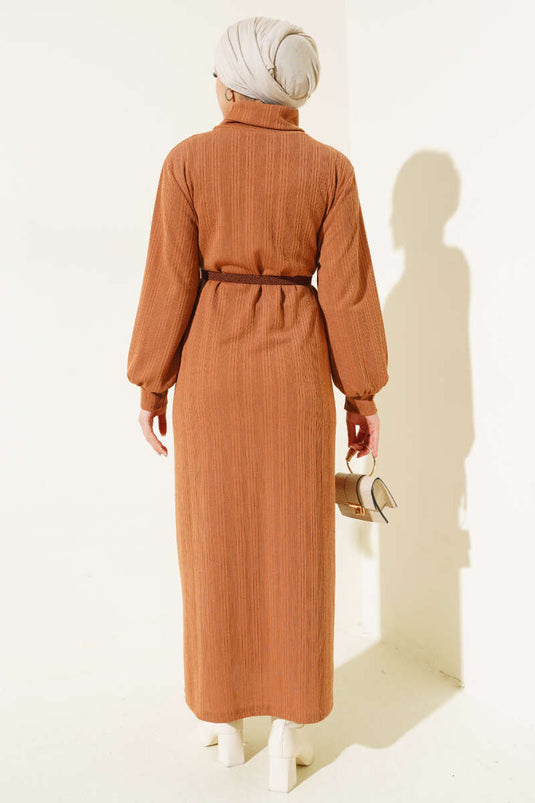 Kemerli Balıkçı Yaka Elbise Latte