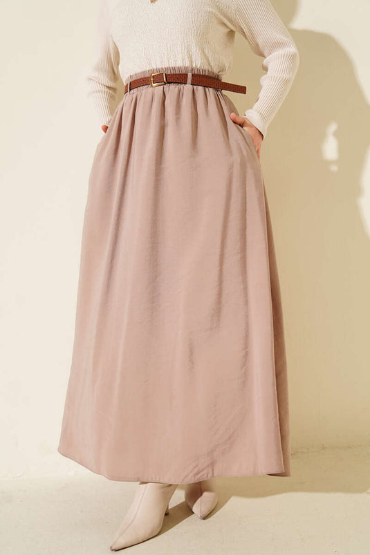 Jupe en Tencel beige avec ceinture élastique à boucle