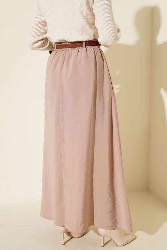 Jupe en Tencel beige avec ceinture élastique à boucle