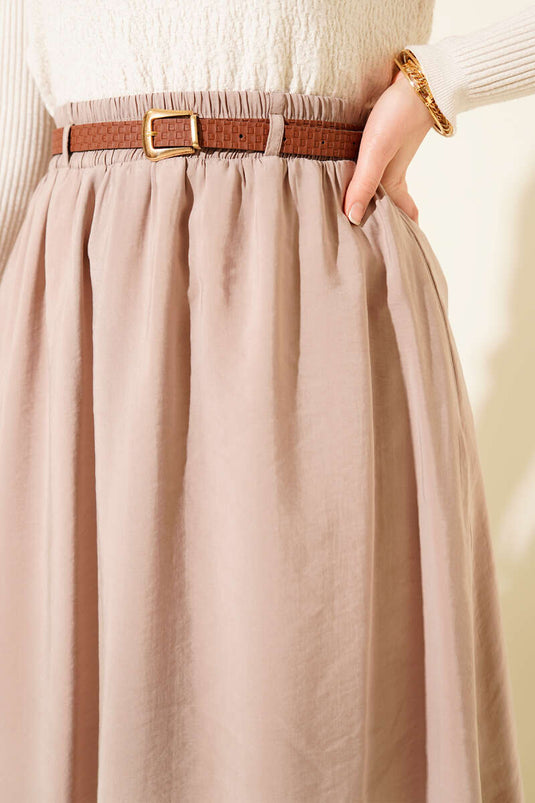 Jupe en Tencel beige avec ceinture élastique à boucle