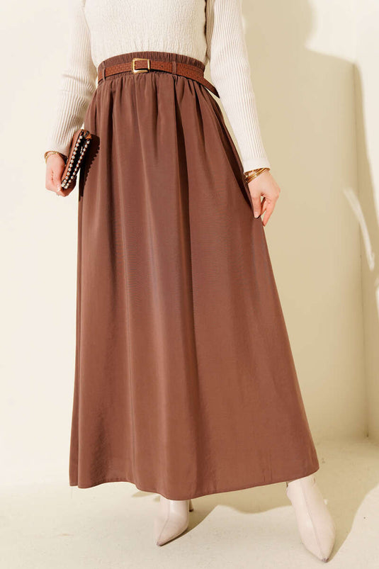 Jupe en Tencel avec ceinture et taille élastique, couleur café