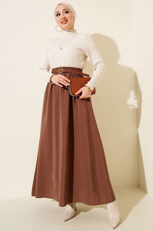 Jupe en Tencel avec ceinture et taille élastique, couleur café