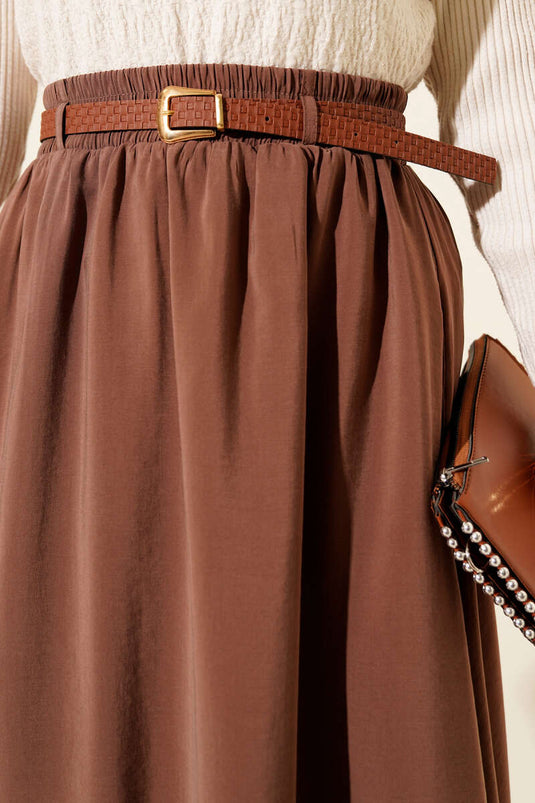 Jupe en Tencel avec ceinture et taille élastique, couleur café