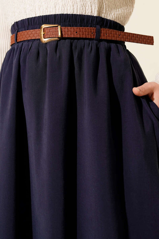 Jupe Tensel bleu marine avec ceinture élastique à la taille