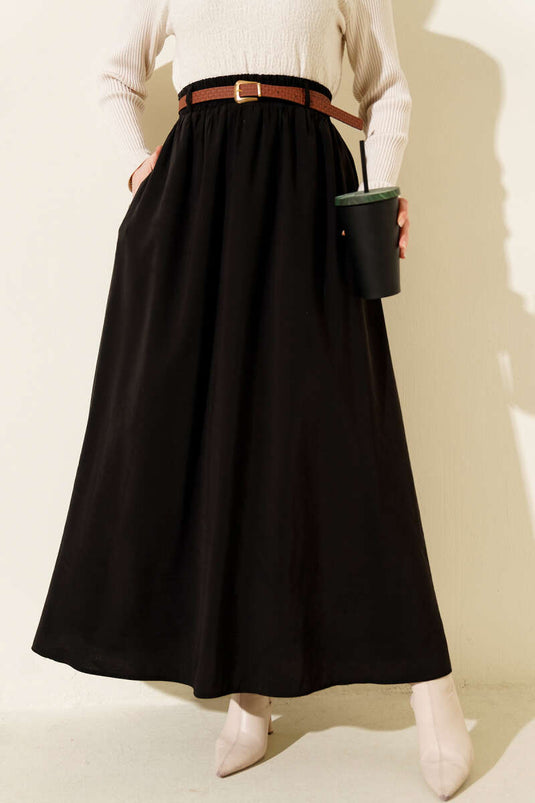 تنورة تينسل بخصر مطاطي مع حزام أسود