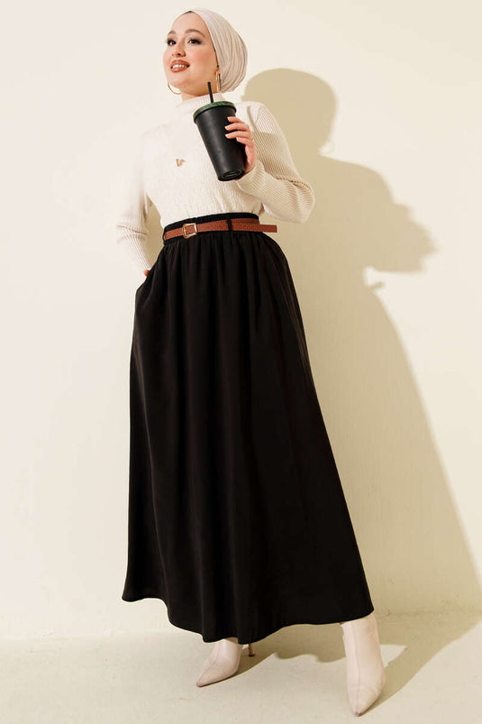 تنورة تينسل بخصر مطاطي مع حزام أسود