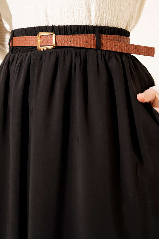 تنورة تينسل بخصر مطاطي مع حزام أسود