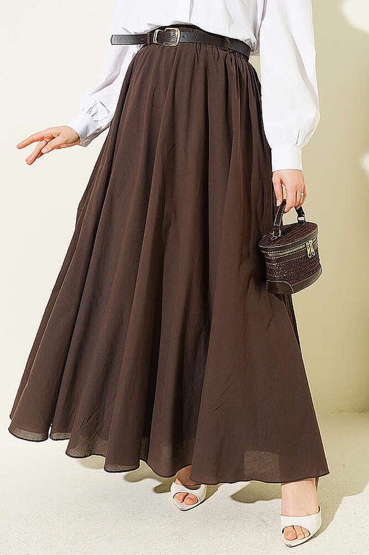 Elastischer Chiffonrock Mit Gürtel In Warmem Taupe