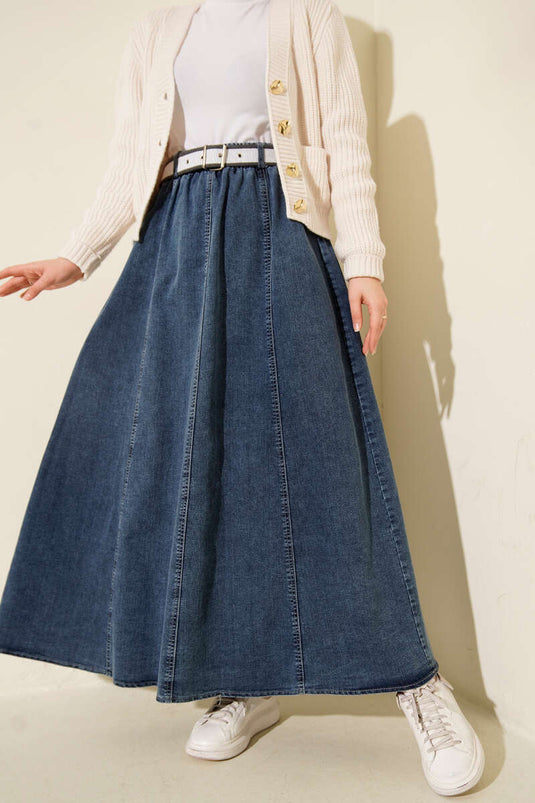 Korte spijkerrok met elastische tailleband blauw