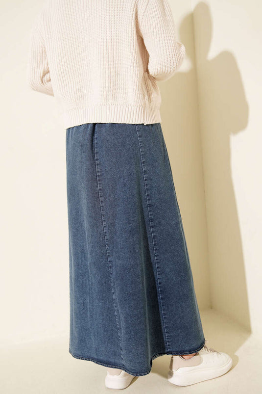 Jupe en jean bleue à taille élastiquée avec ceinture