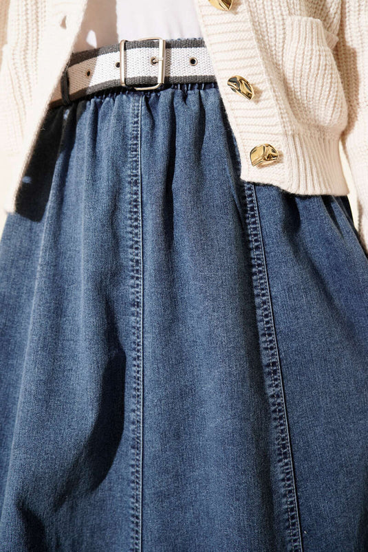 Korte spijkerrok met elastische tailleband blauw