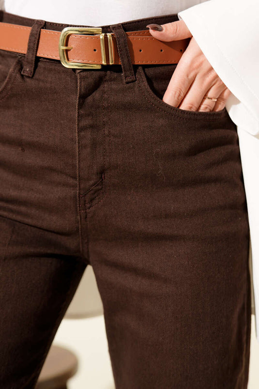 Jean droit à ceinture marron