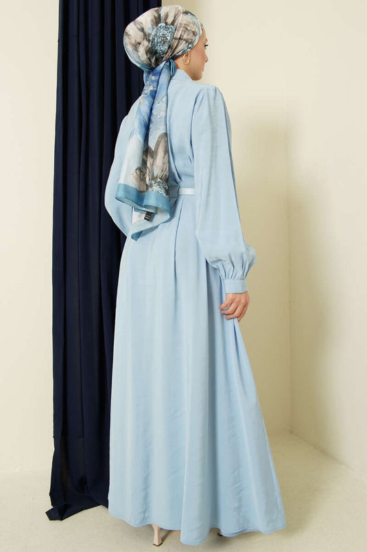 Robe longue boutonnée avec ceinture en modal bleu bébé