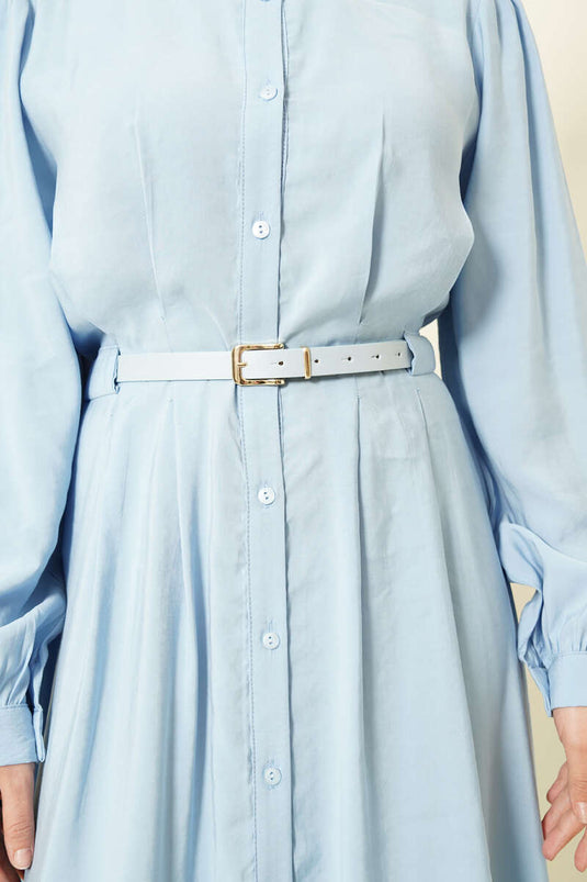 Robe longue boutonnée avec ceinture en modal bleu bébé