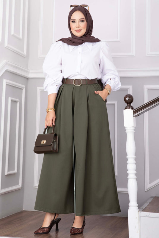 Kemerli Cepli Etek Pantolon Haki