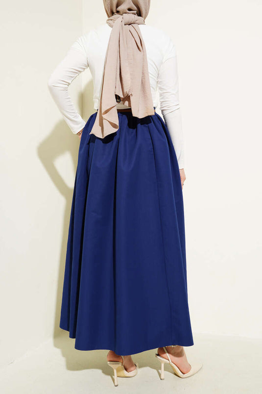 Kemerli Cepli Kloş Etek Lacivert