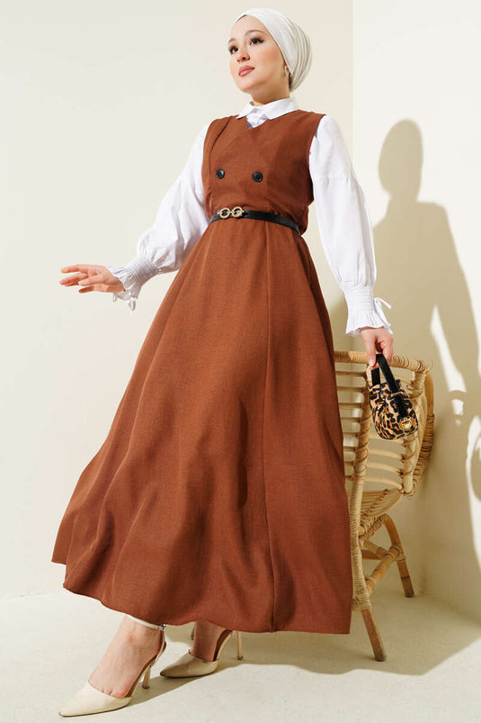 Westekleid mit Gürtel und doppelten Knöpfen Braun