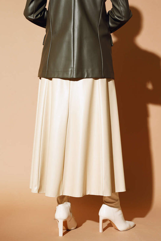 Jupe En Cuir Ceinturée Beige