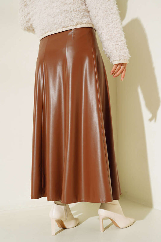 Jupe En Cuir Ceinturée Tan