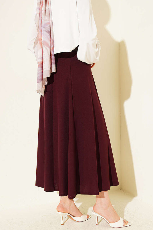Burgundy Flared Skirt with Belted Stitch Detail
