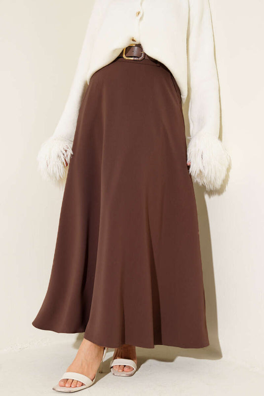 Jupe basique à ceinture avec fermeture éclair marron