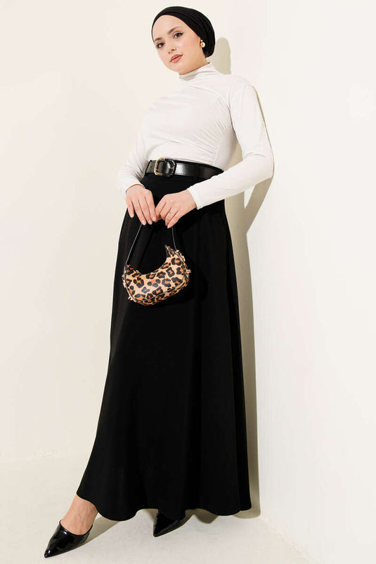 Jupe basique noire à ceinture et fermeture éclair