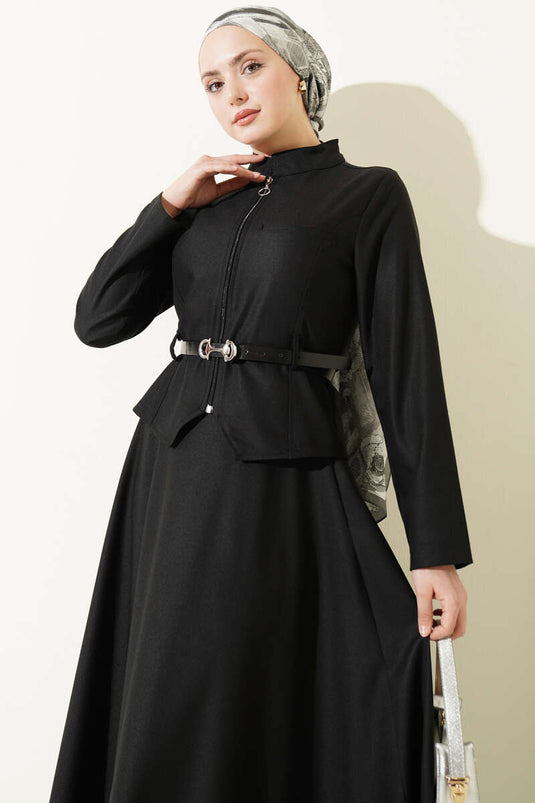 Basic-Set mit Gürtel und Reißverschluss, Rock, Schwarz