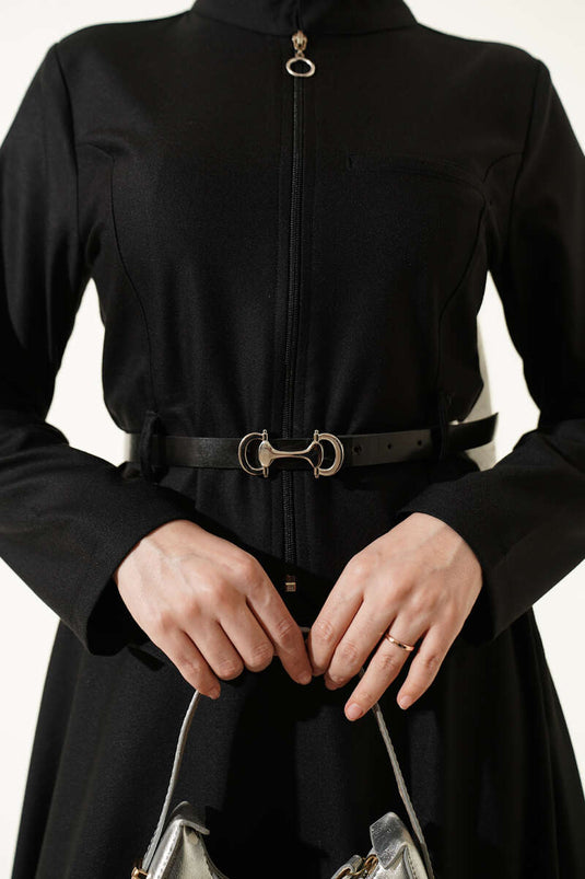 Basic-Set mit Gürtel und Reißverschluss, Rock, Schwarz