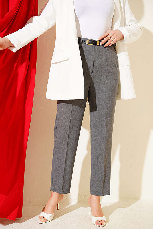 Pantaloni a gamba stretta con cintura e zip, colore fumo