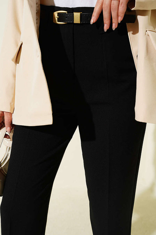Pantalon noir slim à jambe étroite avec ceinture et fermeture éclair