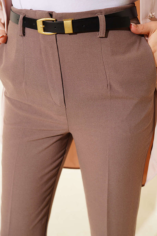 Schmale Hose mit Gürtel und Reißverschluss in Vizon