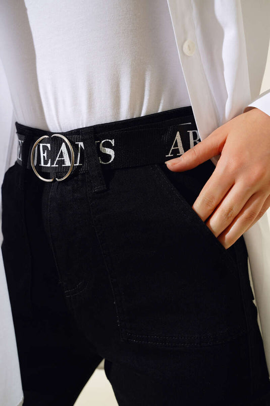 Belted Cargo Pocket Pants Black