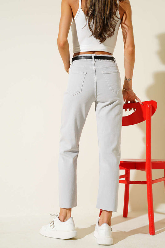 Pantalon gris court à ceinture