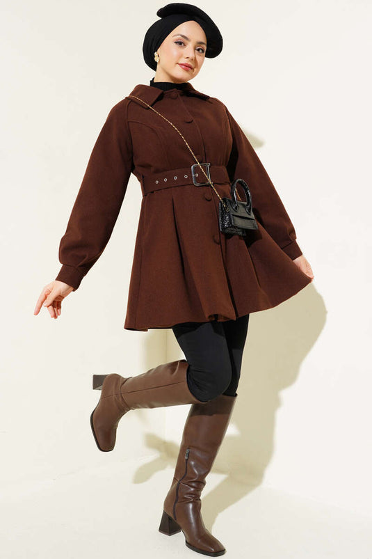 Manteau Kachet Court Ceinturé Brun Amer