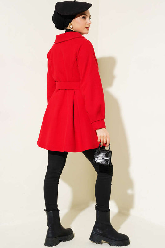 Manteau Kachet Court Ceinturé Rouge