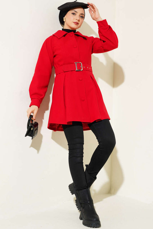 Manteau Kachet Court Ceinturé Rouge