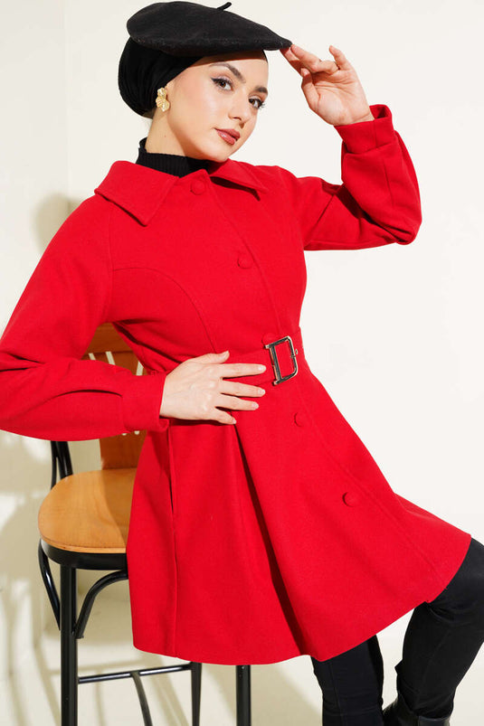 Manteau Kachet Court Ceinturé Rouge