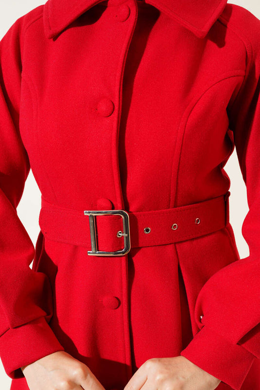 Manteau Kachet Court Ceinturé Rouge