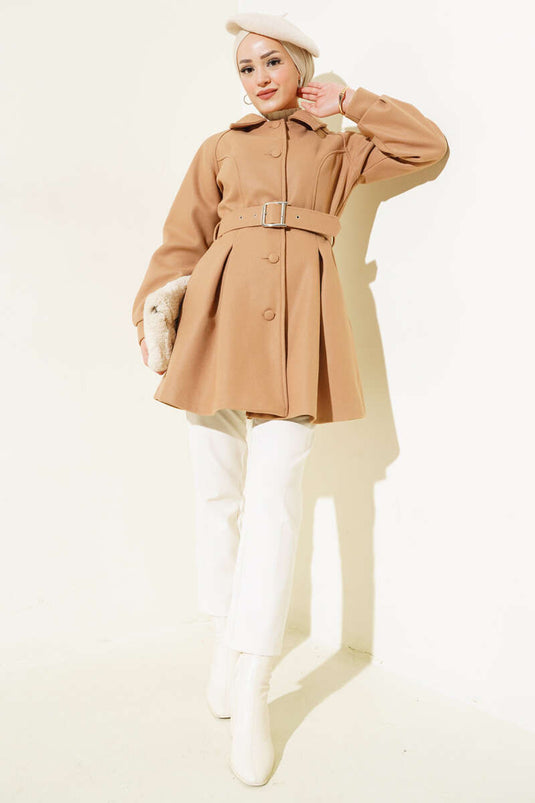 Cappotto Kachet corto con cintura Latte