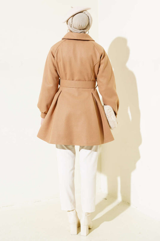 Belted Short Wool Coat Latte
